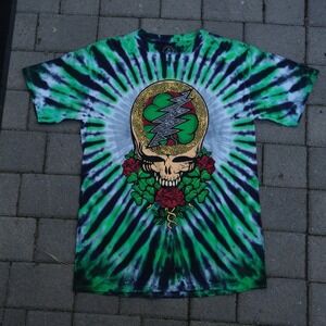 Vintage GRATEFUL DEAD Sundog TIE DYE T SHIRT Medium GREEN Y2K Shamrock 2006